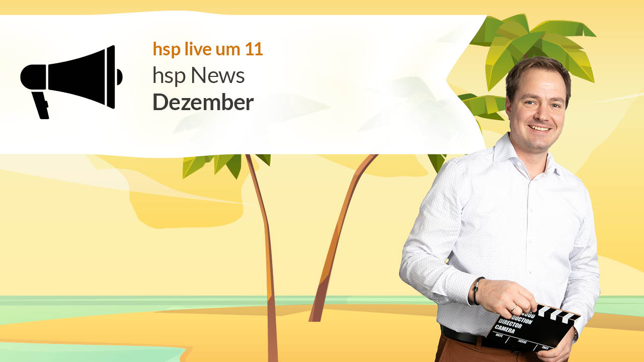 Strand-Grafik mit der Überschrift: hsp News Dezember